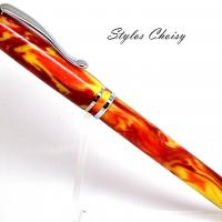 Plume elegance resine diamantee orangee et platine 1