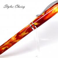 Plume elegance resine diamantee orangee et platine 2