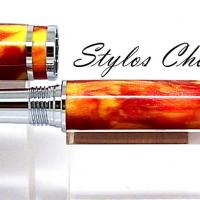 Plume elegance resine diamantee orangee et platine 4