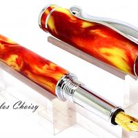 Plume elegance resine diamantee orangee et platine 5