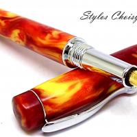 Plume elegance resine diamantee orangee et platine 7