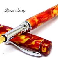 Plume elegance resine diamantee orangee et platine 8